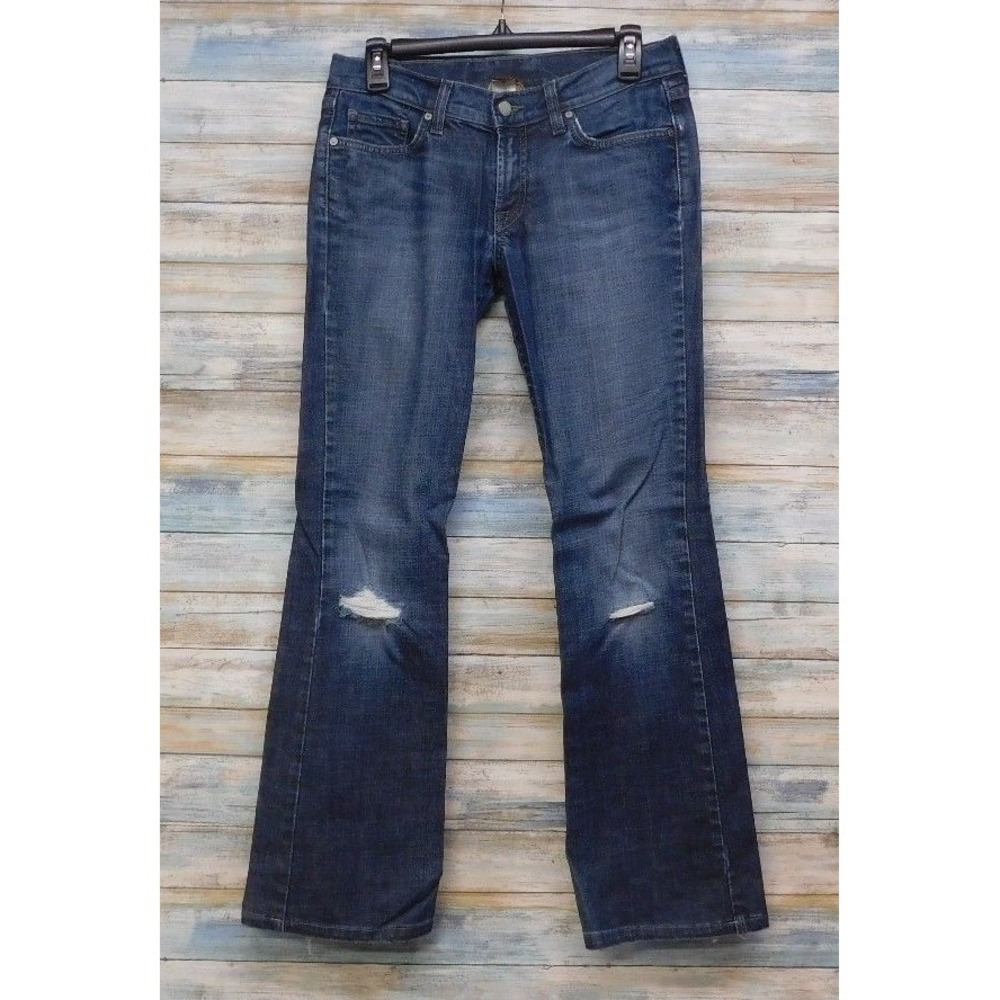 Lucky Brand Women Bootcut Jeans Dark Wash Distressed Size 4 Boho Western Biker